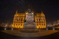 View of Hungarian Parliament building and statue of Count Gyula Andrassy