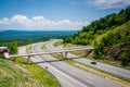 View of I-68 and a pedestrian bridge at Sideling Hill, Maryland. Royalty Free Stock Photo