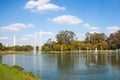 View of Ibirapuera Park with Sao Paulo fountain and obelisk in the background