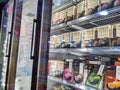 View of ice and Mochi ice cream for sale in a deep freezer at Uwajimaya Asian Grocery store Royalty Free Stock Photo