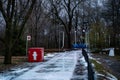 View of ice rink pathway at Parc Jean-Drapeau in Montreal Royalty Free Stock Photo