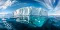 View of an iceberg, above and below the water - AI Generated