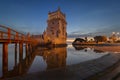 View of the iconic Belem Tower Torre de Belem in the bank of the Tagus River, in the city of Lisbon Royalty Free Stock Photo