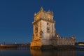 View of the iconic Belem Tower Torre de Belem in the bank of the Tagus River, in the city of Lisbon Royalty Free Stock Photo