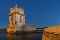 View of the iconic Belem Tower Torre de Belem in the bank of the Tagus River Royalty Free Stock Photo