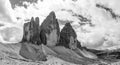 View of the iconic Drei Zinnen mountains in the South Tirolese Dolomite alps