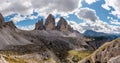 View of the iconic Drei Zinnen mountains in the South Tirolese Dolomite alps