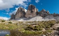 View of the iconic Drei Zinnen mountains in the South Tirolese Dolomite alps