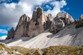 View of the iconic Drei Zinnen mountains in the South Tirolese Dolomite alps