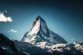 A view of the iconic Matterhorn against a clear blue sky in winter. Zermatt, Switzerland, AI generated Royalty Free Stock Photo