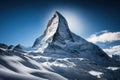 A view of the iconic Matterhorn against a clear blue sky in winter. Zermatt, Switzerland, AI generated
