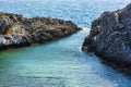 View of the iconic secluded beach of Glossa near the famous Voidokilia beach Royalty Free Stock Photo