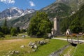 View of idyllic alpine village of Macugnaga during sunny day of july in Piedmont Royalty Free Stock Photo