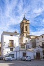 View of Iglesia del Salvador from the Plaza de Albornoz Square in Requena, Spain