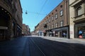 A view of Ilica main shopping street with tram lines, Zagreb, Croatia