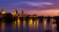 Night view of Charles Bridge, Prague Royalty Free Stock Photo