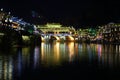 View of illuminated riverside houses in Fenghuang Royalty Free Stock Photo