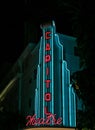 View of the illuminated sign of the Capitol Theatre in Singapore at night