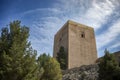 View of the imposing Alfonsina tower of the medieval castle of Lorca Royalty Free Stock Photo