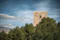 View of the imposing Alfonsina tower of the medieval castle of Lorca Royalty Free Stock Photo