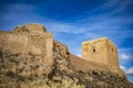 View of the imposing Alfonsina tower of the medieval castle of Lorca Royalty Free Stock Photo