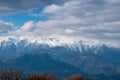 View of the impressive snowy mount Taygetus from Lakonia, Greece