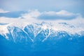 View of the impressive snowy mount Taygetus from Lakonia, Greece