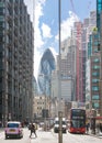 View include Office buildings banking and financial district and people crossing the road Royalty Free Stock Photo