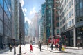 View include Office buildings banking and financial district and people crossing the road Royalty Free Stock Photo