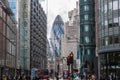 View include Office buildings banking and financial district and people crossing the road Royalty Free Stock Photo