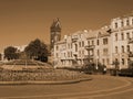 View of the Independence Square and the Catholic Church of St. Simeon and St. Helena. Minsk, Belarus.