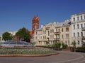 View of the Independence Square and the Catholic Church of St. Simeon and St. Helena. Minsk, Belarus.