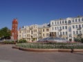 View of the Independence Square and the Catholic Church of St. Simeon and St. Helena. Minsk, Belarus.