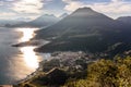 Lake Atitlan & 5 volcanoes just after sunrise, Guatemala