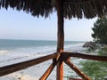 A view of the Indian Ocean coastline from a wooden house on stilts in high and low tide. Zanzibar island. Africa. Typical view Royalty Free Stock Photo