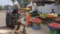 View of a Indian vegetable market on a Sunday evening