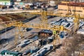 Industrial zone of a city near a river with building equipment Royalty Free Stock Photo