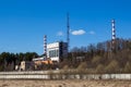 View of industrial buildings on the territory of the Obninsk nuclear power plant. Obninsk, Russia