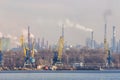 View of the industrial city of Zaporozhye, Ukraine. Smog emissions from chimneys, air pollution. Poor environmental situation. Royalty Free Stock Photo