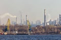 View of the industrial city of Zaporozhye, Ukraine. Smog emissions from chimneys, air pollution. Poor environmental situation. Royalty Free Stock Photo