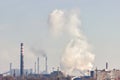 View of the industrial city of Zaporozhye, Ukraine. Smog emissions from chimneys, air pollution. Poor environmental situation. Royalty Free Stock Photo