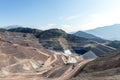 View of the industrial mine waste dam tailing dam. A tailings dam is typically an earth-fill embankment dam used to store.