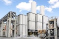 View of the industrial oxygen tanks in the chemical plant. It is an oxygen storage vessel, which is either held under pressure. Royalty Free Stock Photo