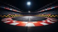 View of the infinity empty asphalt international race track, digital imaging retouch and montage background. Royalty Free Stock Photo