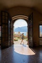 View of the inner courtyard of a freely accessible villa Palazzo dei Capitani in the old town of Malcesine