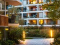 View from inner courtyard on modern apartment house in Oslo city district Royalty Free Stock Photo