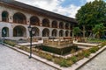 View of the inner courtyard of Upper caravanserai in Sheki. Azerbaijan Royalty Free Stock Photo