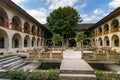 View of the inner courtyard of Upper caravanserai in Sheki. Azerbaijan Royalty Free Stock Photo