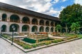 View of the inner courtyard of Upper caravanserai in Sheki. Azerbaijan Royalty Free Stock Photo