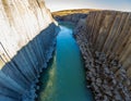 Fjadrargljufur basaltic canyon columns and green river Royalty Free Stock Photo